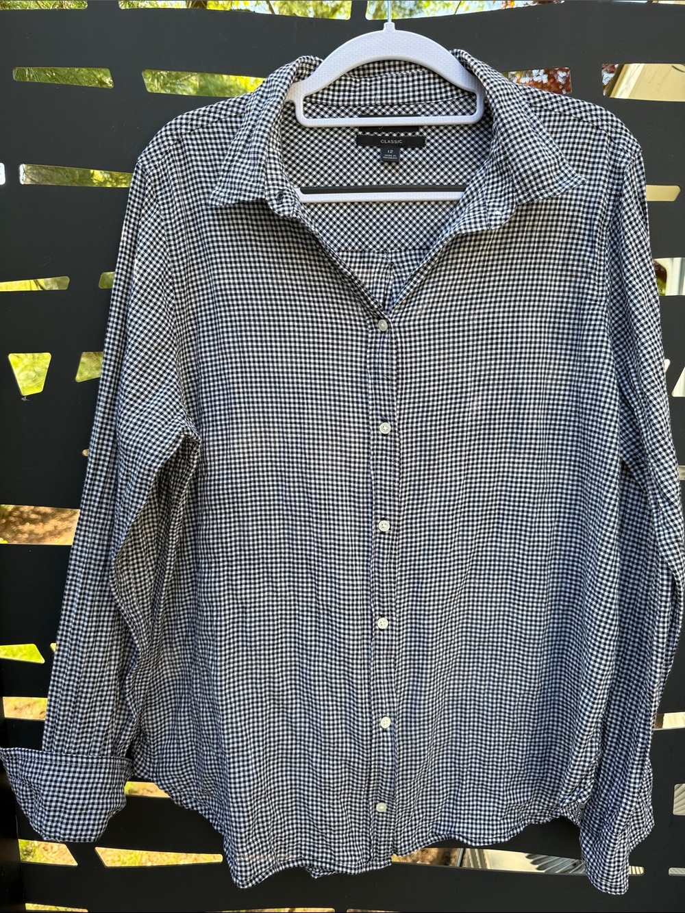 J. Crew Black and White Gingham Button-Down Shirt S 12